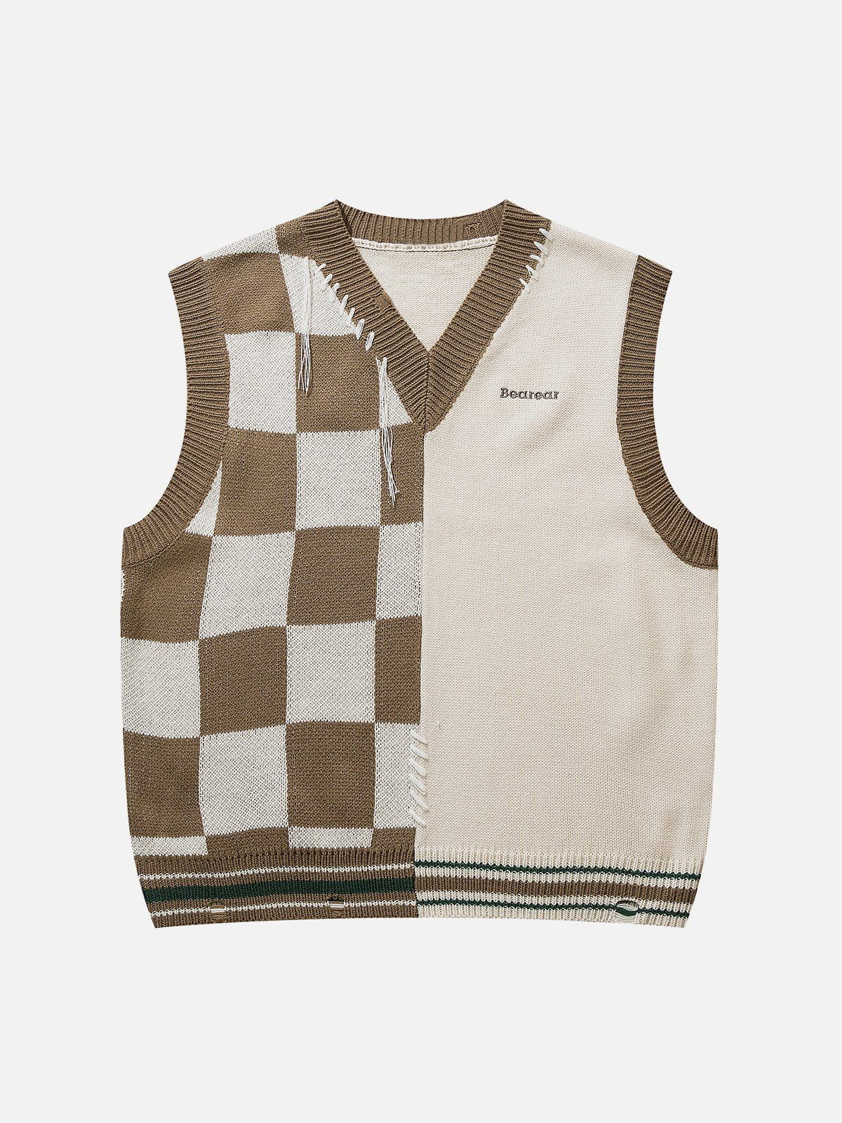 Eprezzy® - Patchwork Plaid Sweater Vest Streetwear Fashion - eprezzy.com