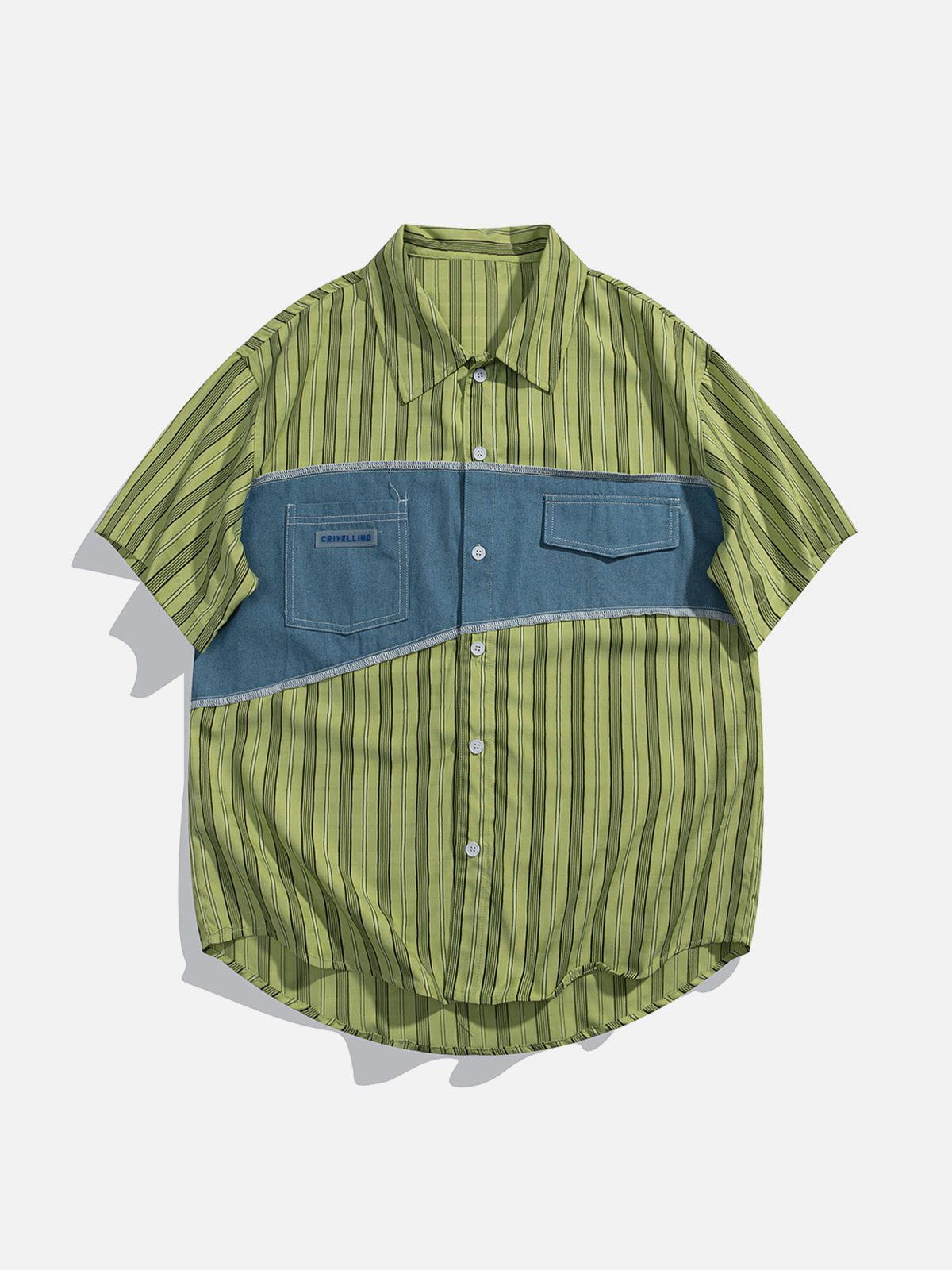 Eprezzy® - Patchwork Stripe Short Sleeve Shirt Streetwear Fashion - eprezzy.com