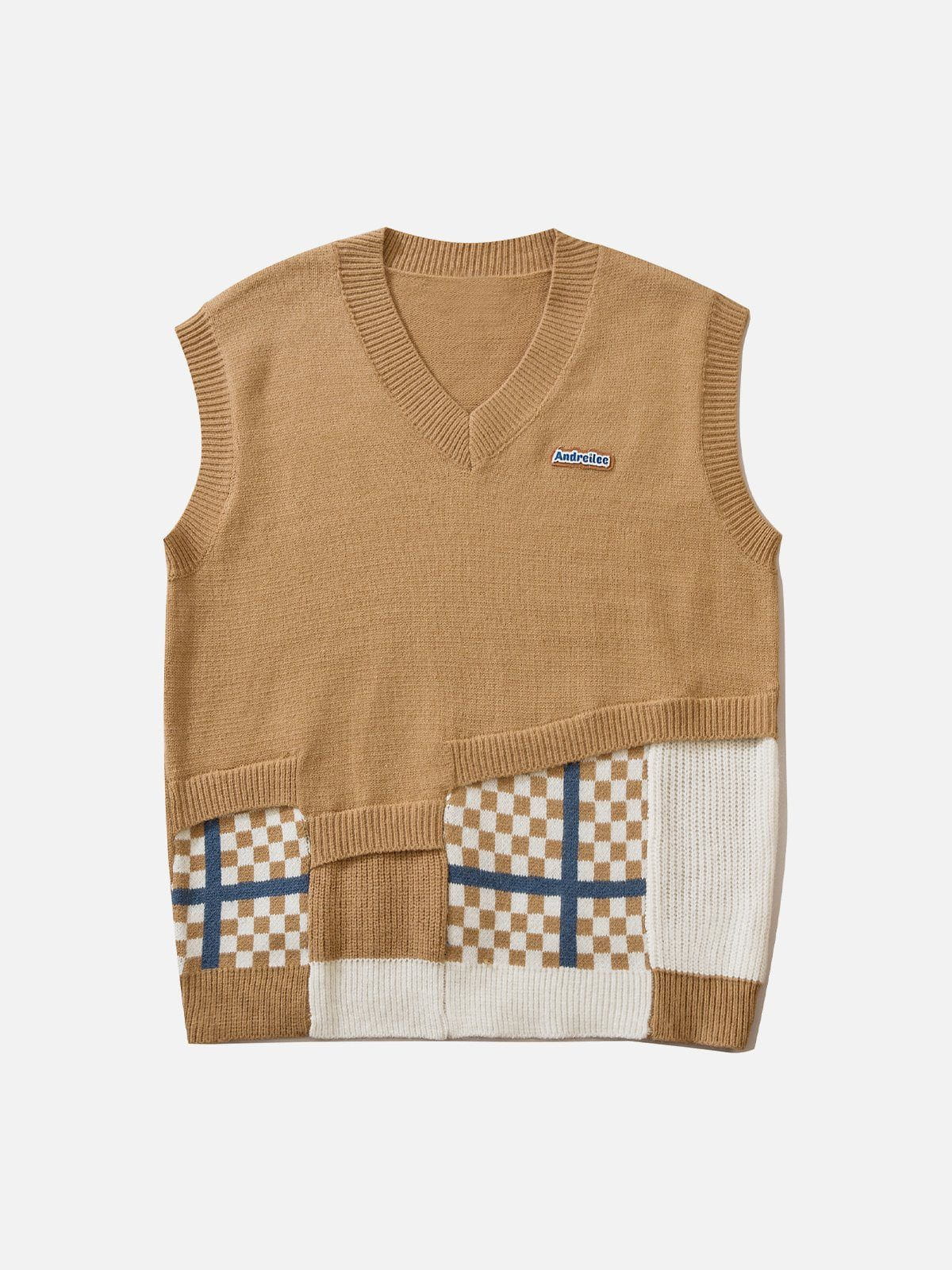 Eprezzy® - Plaid Patchwork Sweater Vest Streetwear Fashion - eprezzy.com