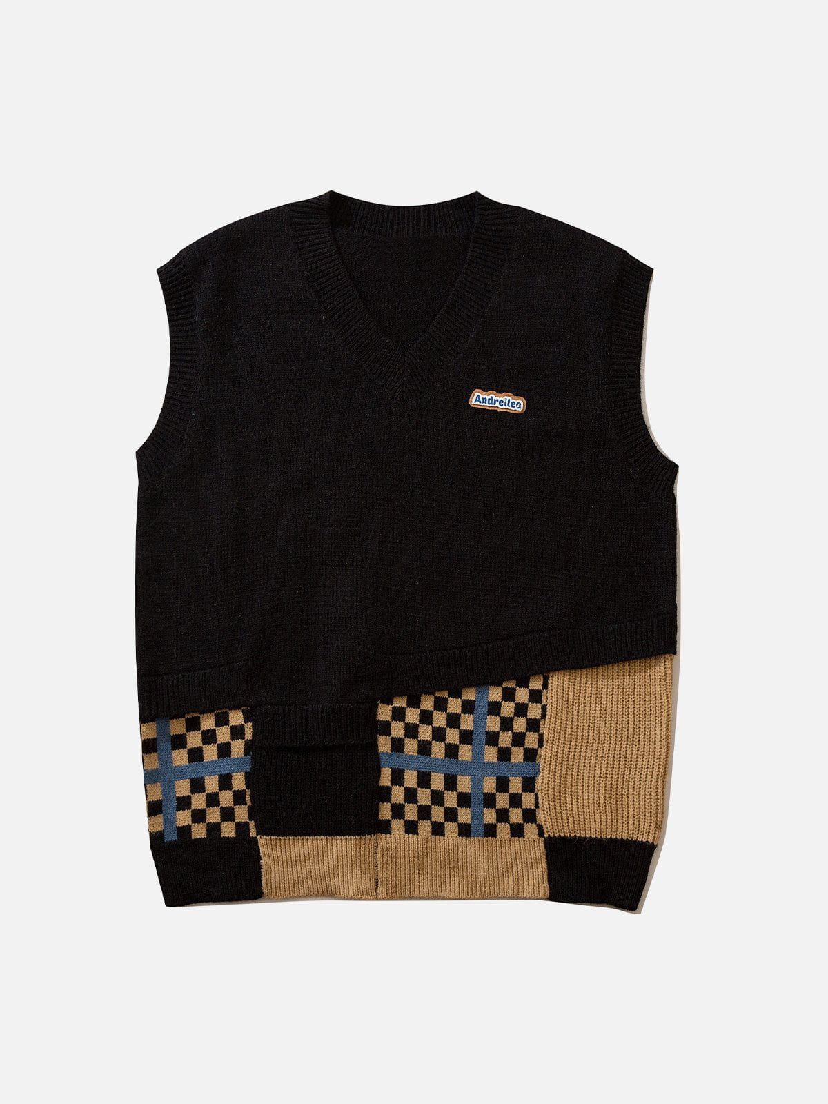 Eprezzy® - Plaid Patchwork Sweater Vest Streetwear Fashion - eprezzy.com