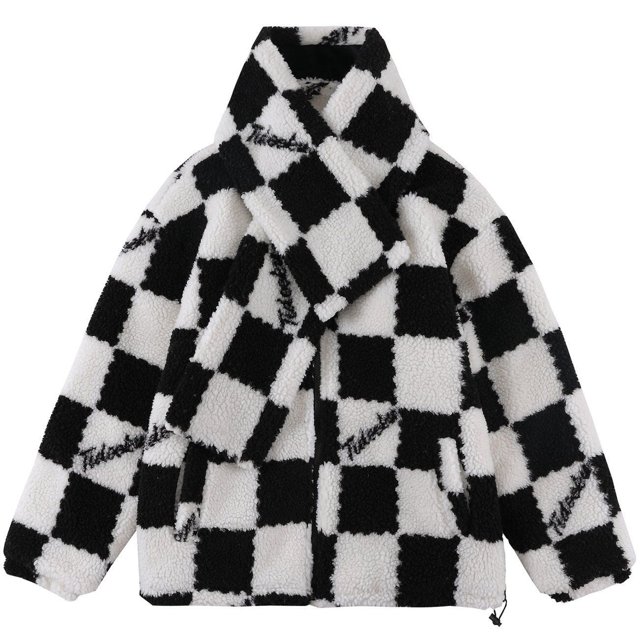 Eprezzy® - Plaid Scarf Collar Sherpa Winter Coat Streetwear Fashion - eprezzy.com