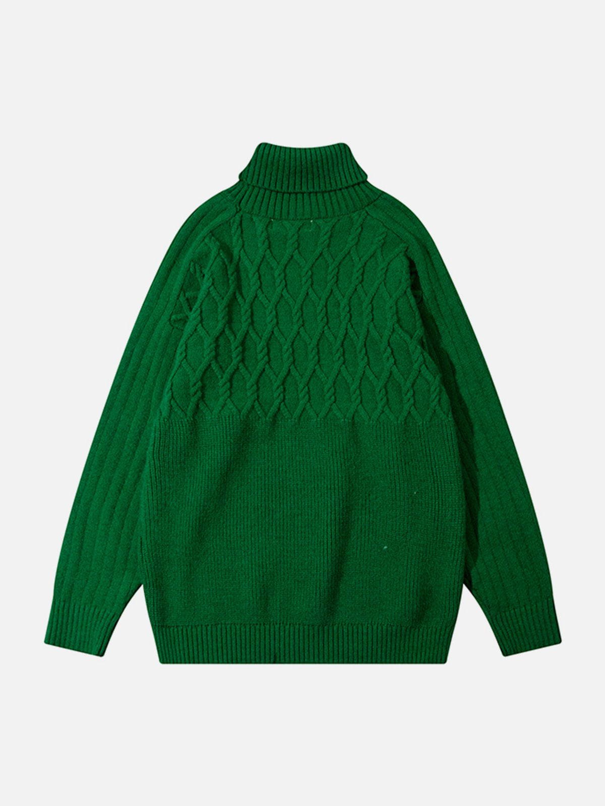 Eprezzy® - Plain Braided Turtleneck Sweater Streetwear Fashion - eprezzy.com