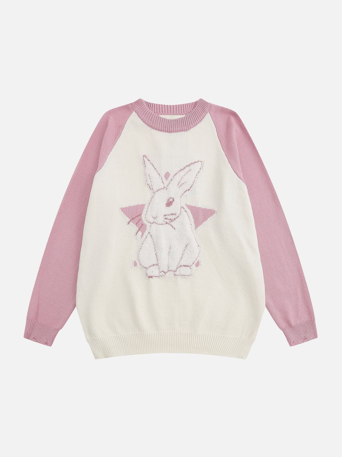 Eprezzy® - Plush Bunny Jacquard Frayed Knit Sweater Streetwear Fashion - eprezzy.com