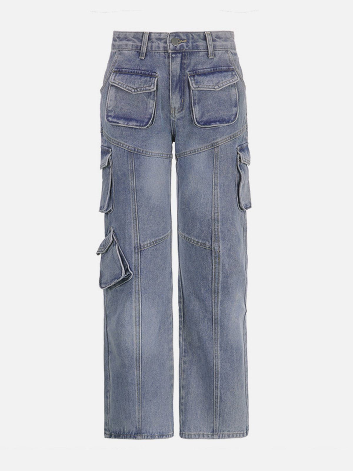 Eprezzy® - Pocket Patchwork High Rise Straight Leg Jeans Streetwear Fashion - eprezzy.com