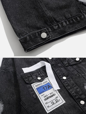 Eprezzy® - Ripped Hole Raw Edge Label Denim Jacket Streetwear Fashion - eprezzy.com