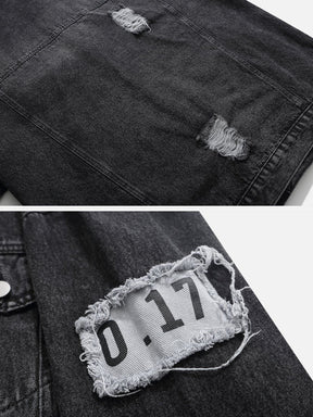 Eprezzy® - Ripped Hole Raw Edge Label Denim Jacket Streetwear Fashion - eprezzy.com