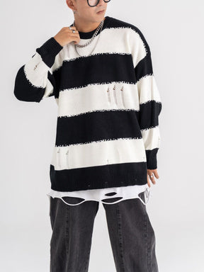 Eprezzy® - Ripped Stripes Jacquard Knit Sweater Streetwear Fashion - eprezzy.com
