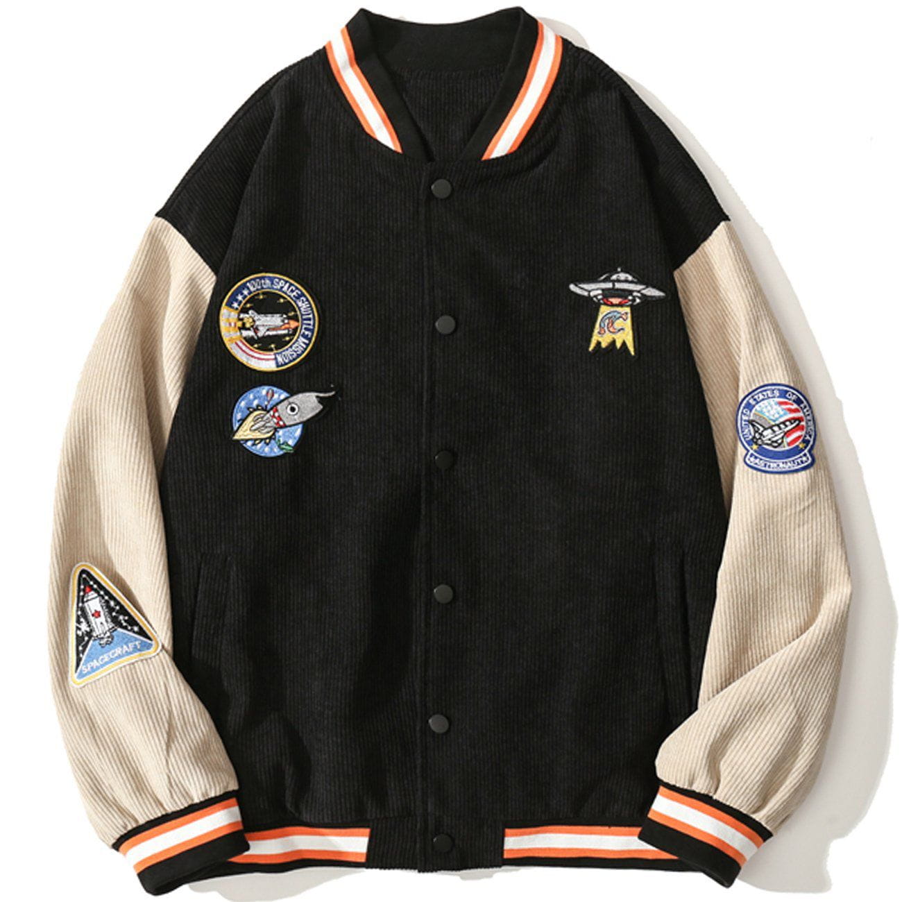 Eprezzy® - Rocket Spaceship Labeled Embroidery Corduroy Jacket Streetwear Fashion - eprezzy.com