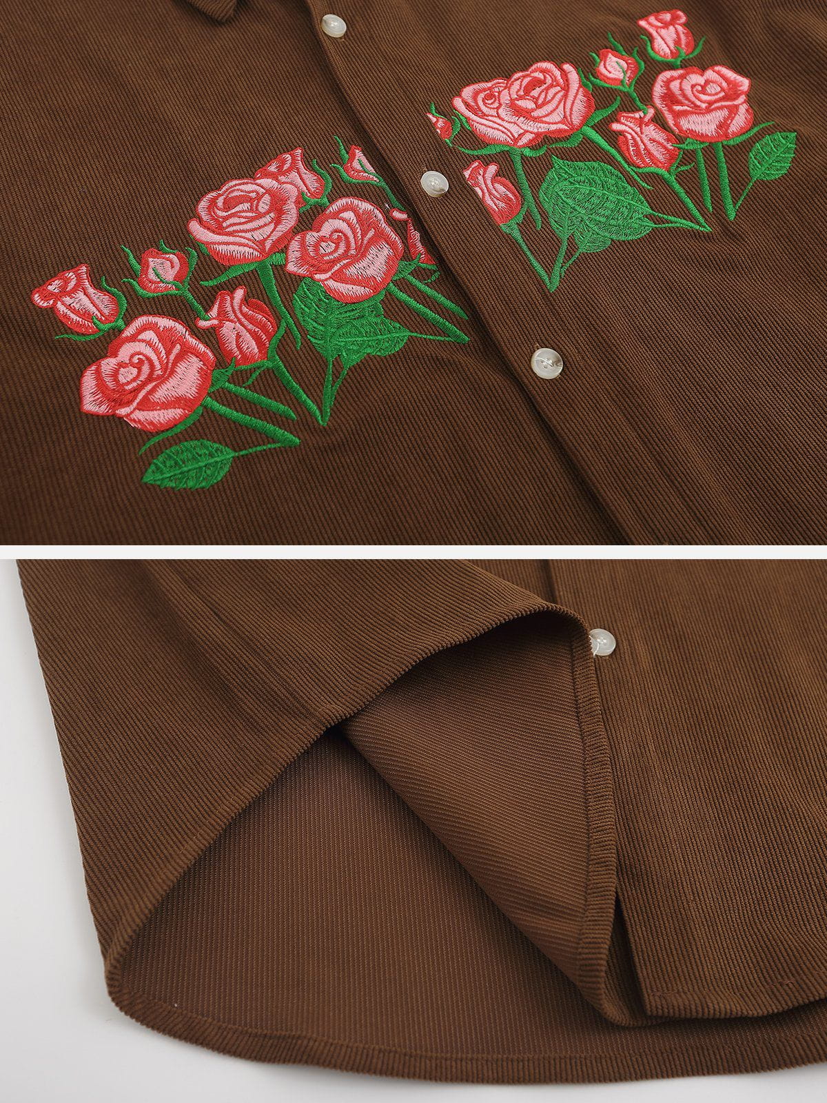 Eprezzy® - Rose Embroidered Corduroy Short Sleeve Shirts Streetwear Fashion - eprezzy.com