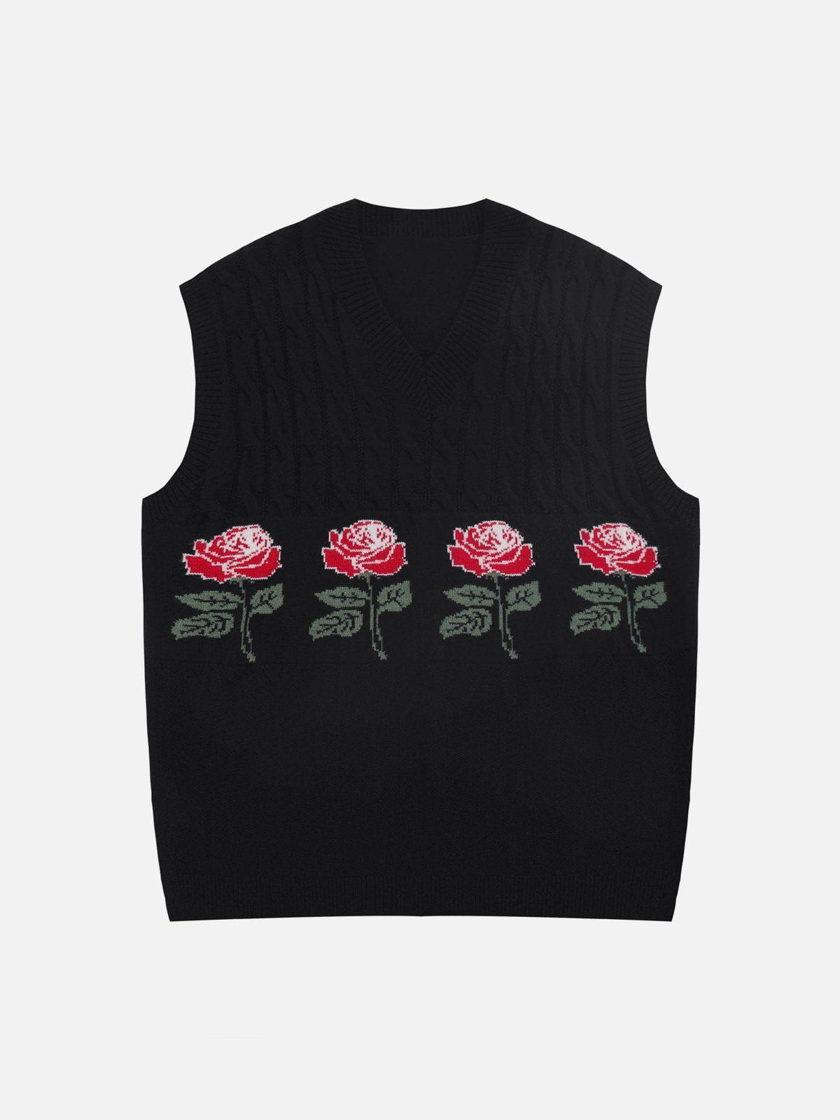 Eprezzy® - Rose Pattern Sweater Vest Streetwear Fashion - eprezzy.com