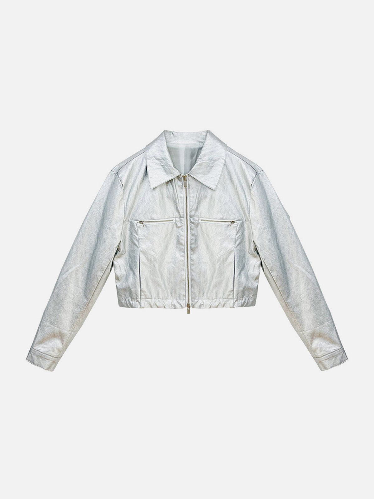 Eprezzy® - Shiny Silver Cropped Jacket Streetwear Fashion - eprezzy.com