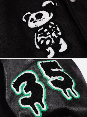 Eprezzy® - Skull Embroidery PU Varsity Jacket Streetwear Fashion - eprezzy.com