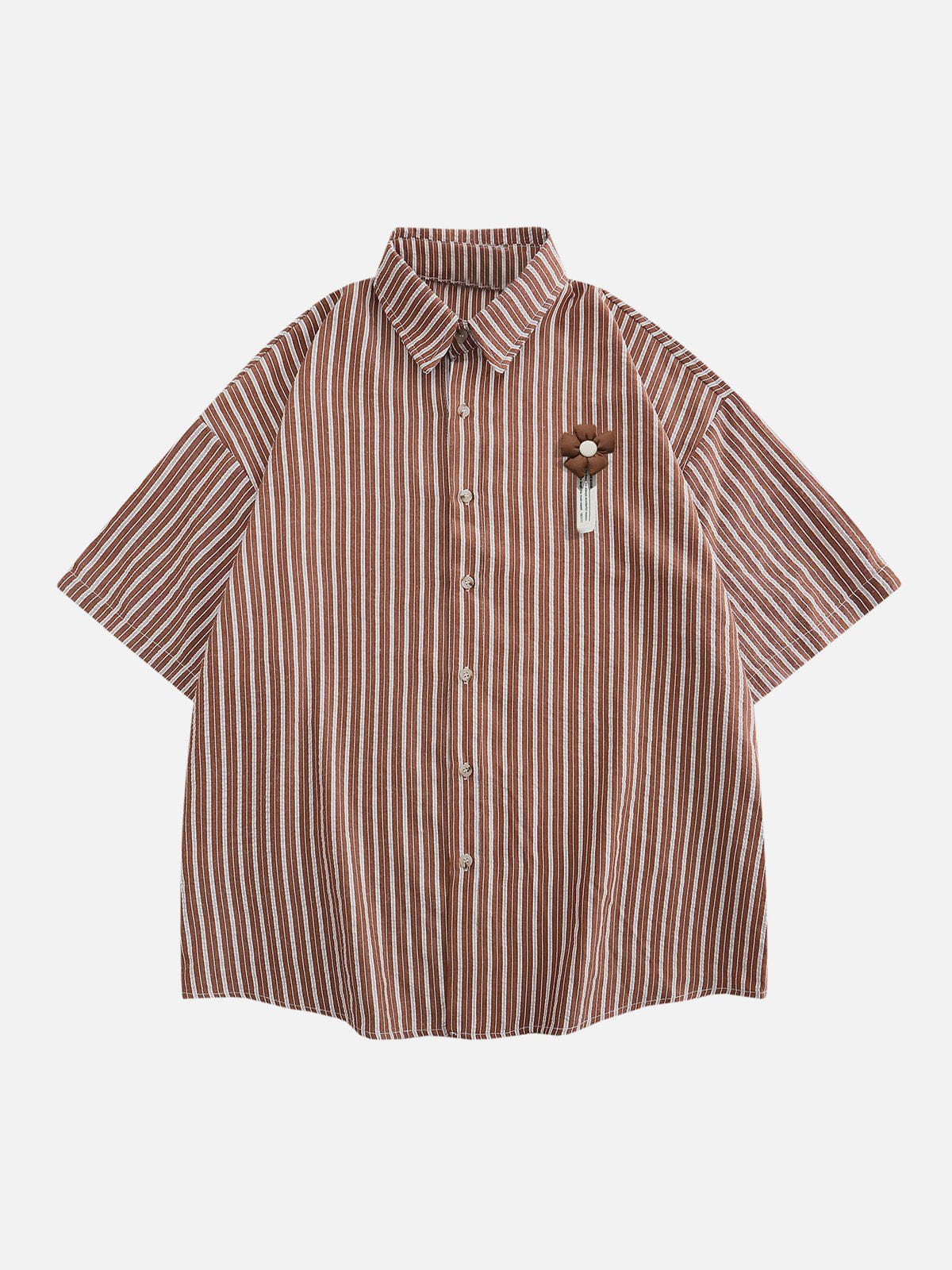 Eprezzy® - Small Flower Pendant Stripes Short Sleeve Shirt Streetwear Fashion - eprezzy.com