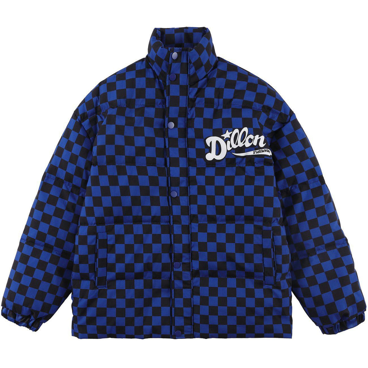 Eprezzy® - Solid Color Checkerboard Print Puffer Jacket Streetwear Fashion - eprezzy.com
