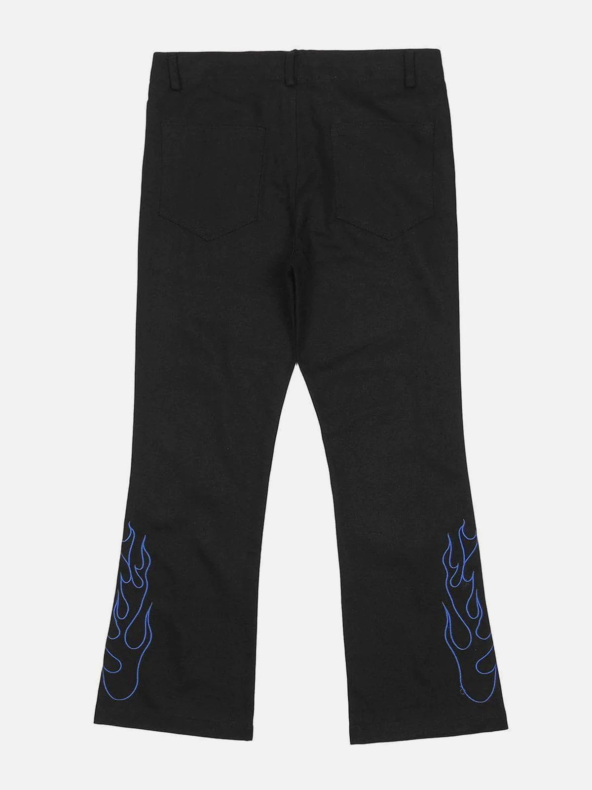 Eprezzy® - Solid Color Flame Embroidery Pants Streetwear Fashion - eprezzy.com