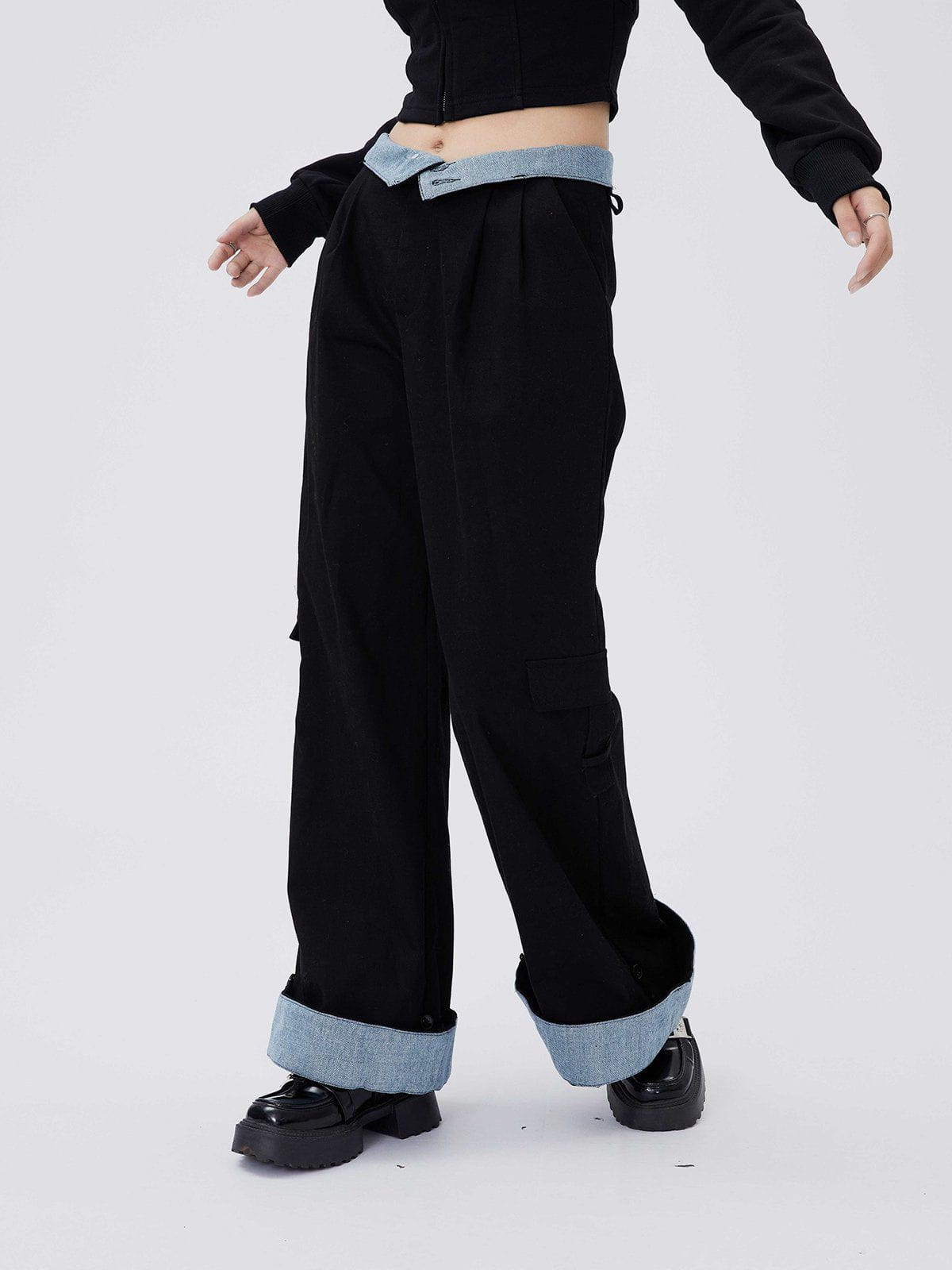 Eprezzy® - Solid Color Hem Reverse Denim Pants Streetwear Fashion - eprezzy.com