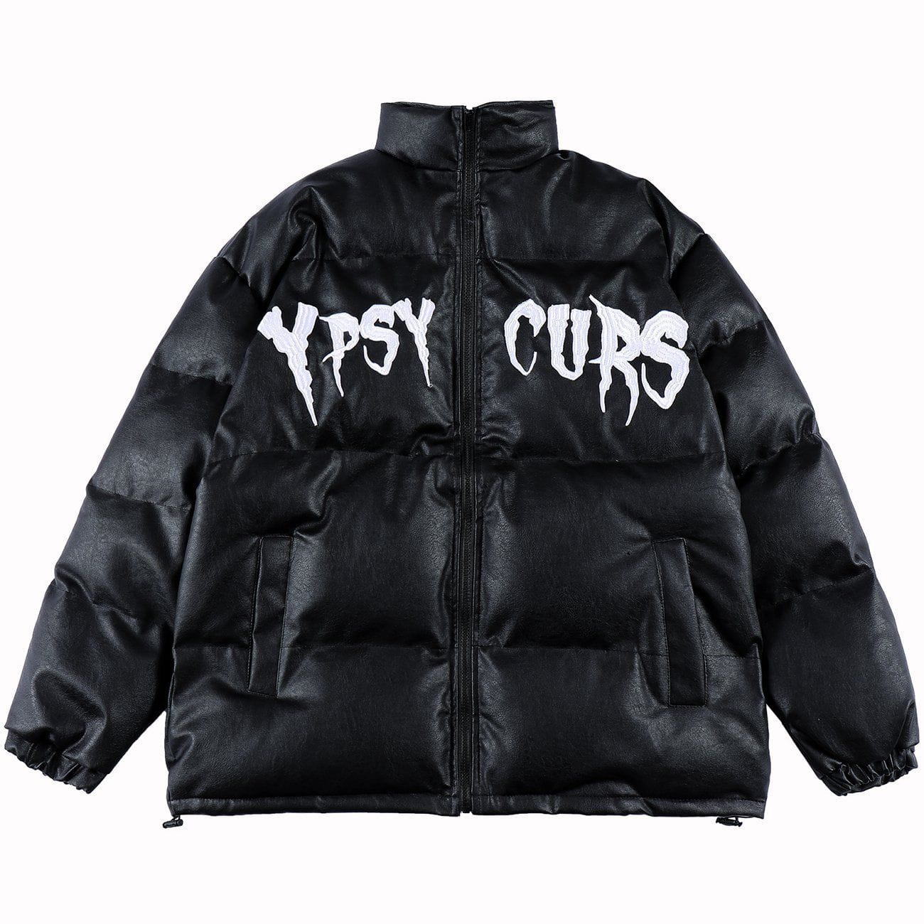 Eprezzy® - Solid Color Textured Embroidery Letters Puffer Jacket Streetwear Fashion - eprezzy.com