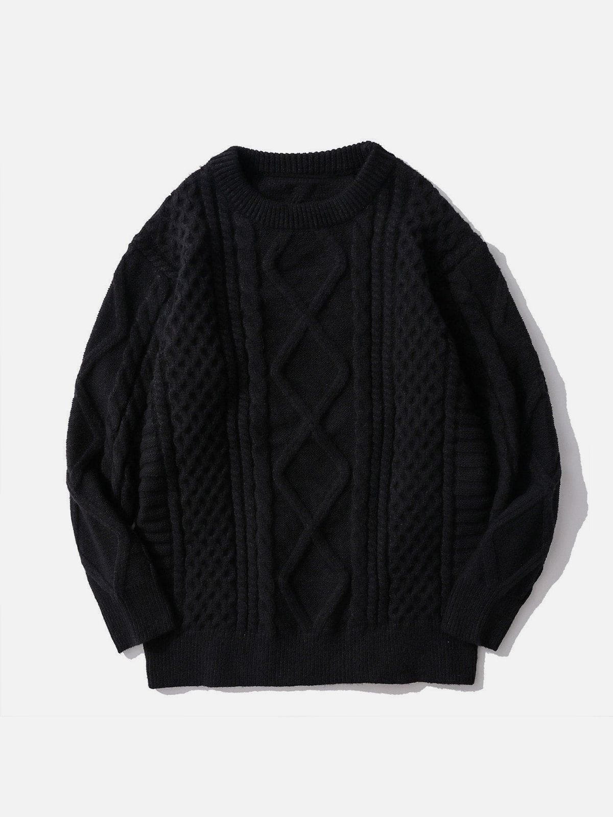Eprezzy® - Solid Color Woven Pattern Knit Sweater Streetwear Fashion - eprezzy.com