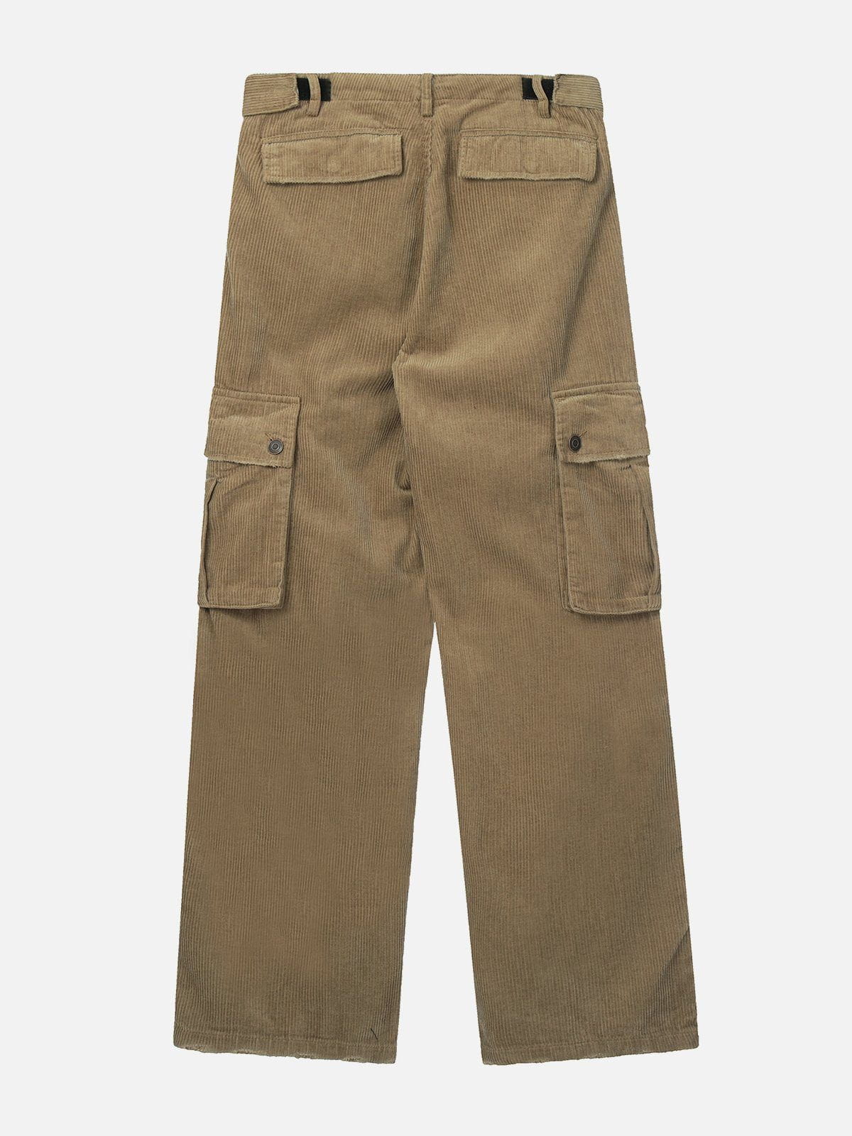 Eprezzy® - Solid Corduroy Multi Pocket Cargo Pants Streetwear Fashion - eprezzy.com
