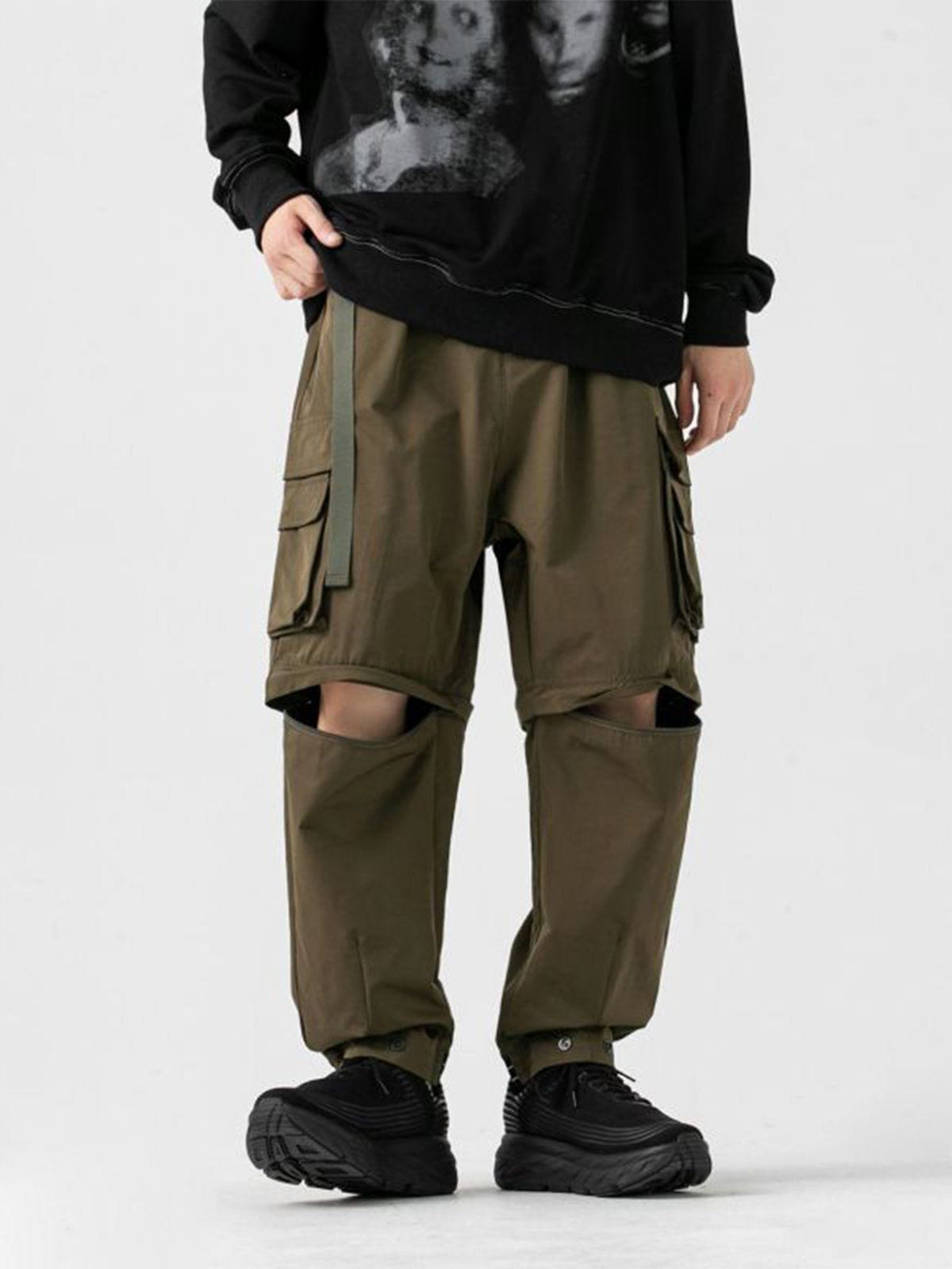 Eprezzy® - Solid Embroidered Multi Pocket Cargo Pants Streetwear Fashion - eprezzy.com