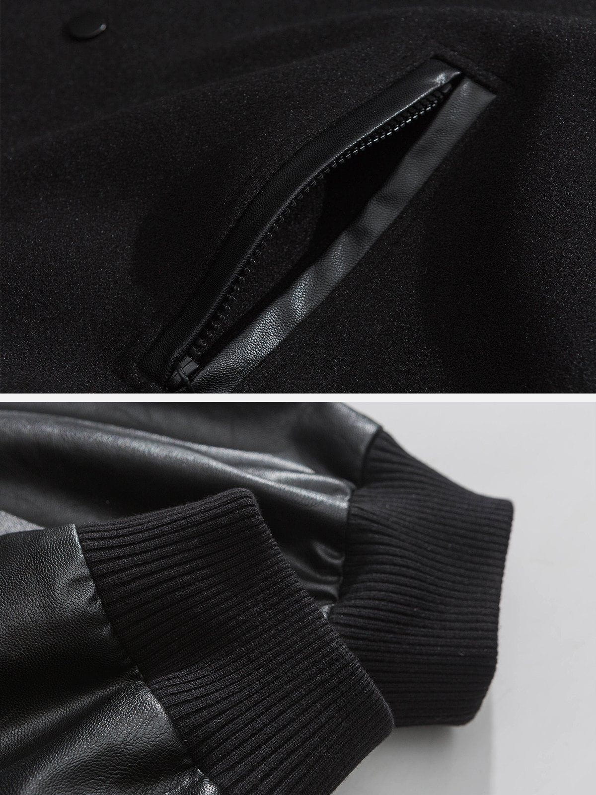 Eprezzy® - Solid Leather Sleeves Varsity Jacket Streetwear Fashion - eprezzy.com