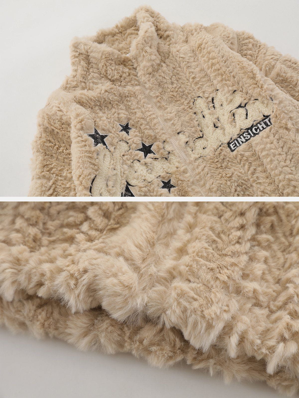 Eprezzy® - Solid Star Embroidered Sherpa Coat Streetwear Fashion - eprezzy.com