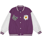 Eprezzy® - Spotted Butterfly Daisy Embroidery Varsity Jacket Streetwear Fashion - eprezzy.com