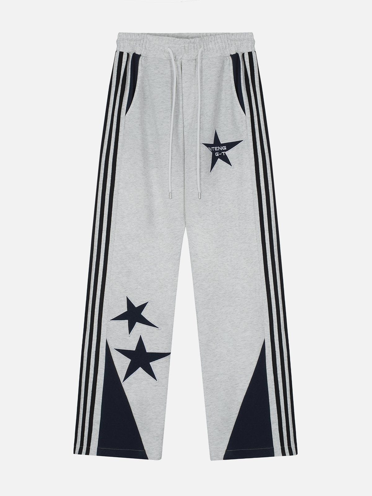 Eprezzy® - Star Embroidered Side Stripe Sweatpants Streetwear Fashion - eprezzy.com