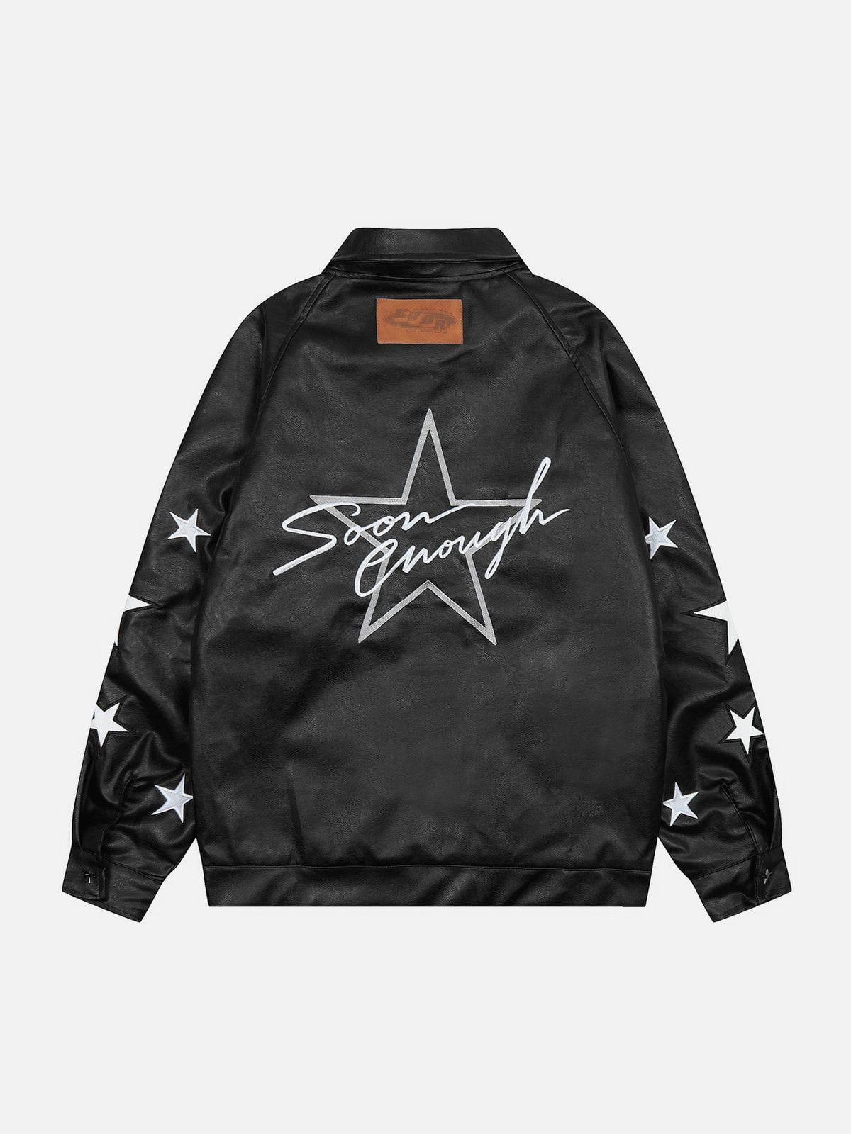 Eprezzy® - Star Embroidery Leather Jacket Streetwear Fashion - eprezzy.com