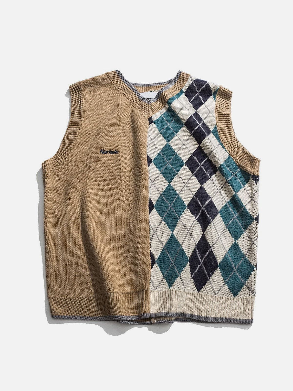 Eprezzy® - Stitching Diamond Pattern Sweater Vest Streetwear Fashion - eprezzy.com
