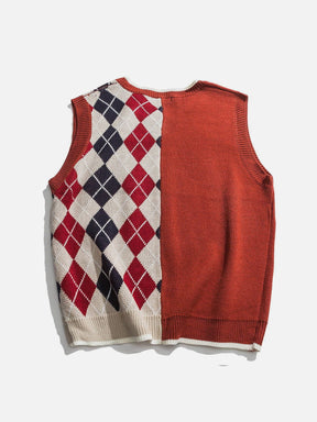 Eprezzy® - Stitching Diamond Pattern Sweater Vest Streetwear Fashion - eprezzy.com