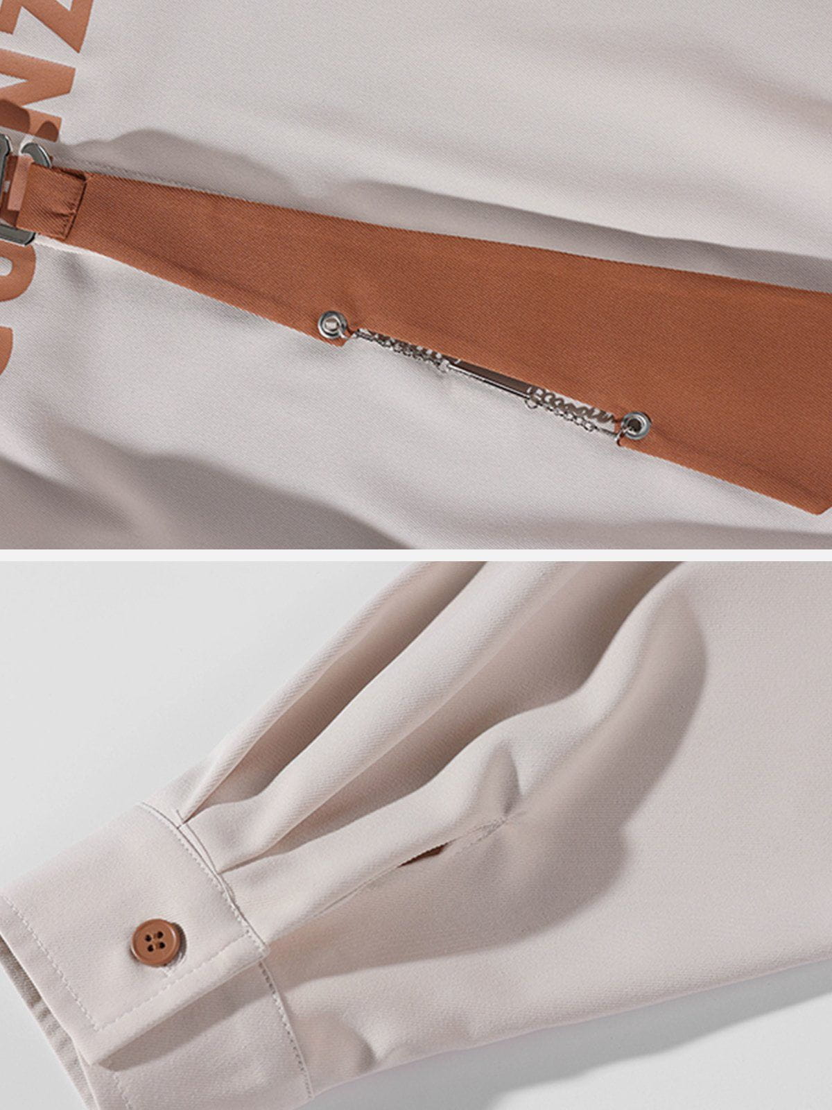 Eprezzy® - Tie Chain Trim Long-Sleeved Shirt Streetwear Fashion - eprezzy.com