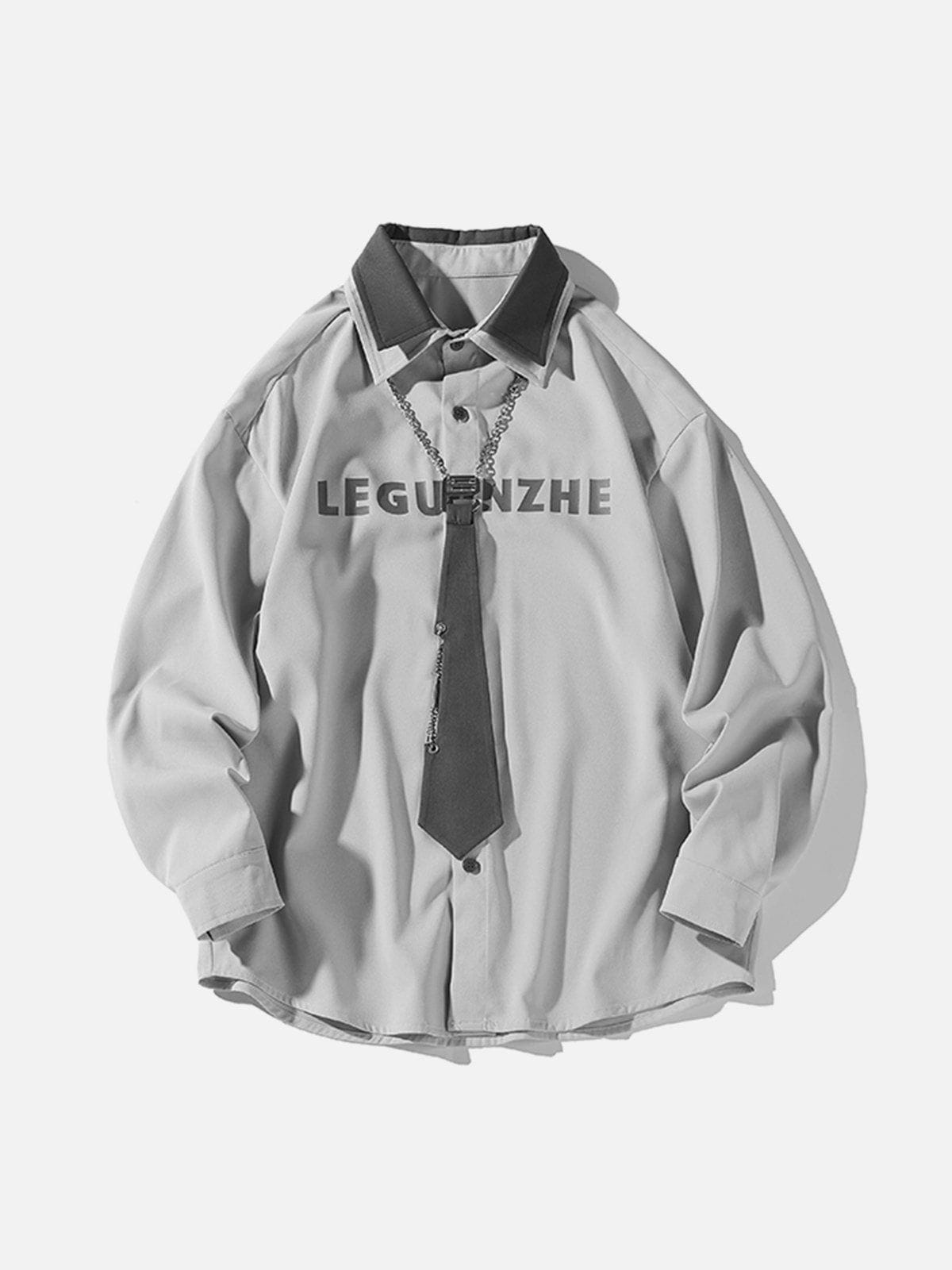 Eprezzy® - Tie Chain Trim Long-Sleeved Shirt Streetwear Fashion - eprezzy.com