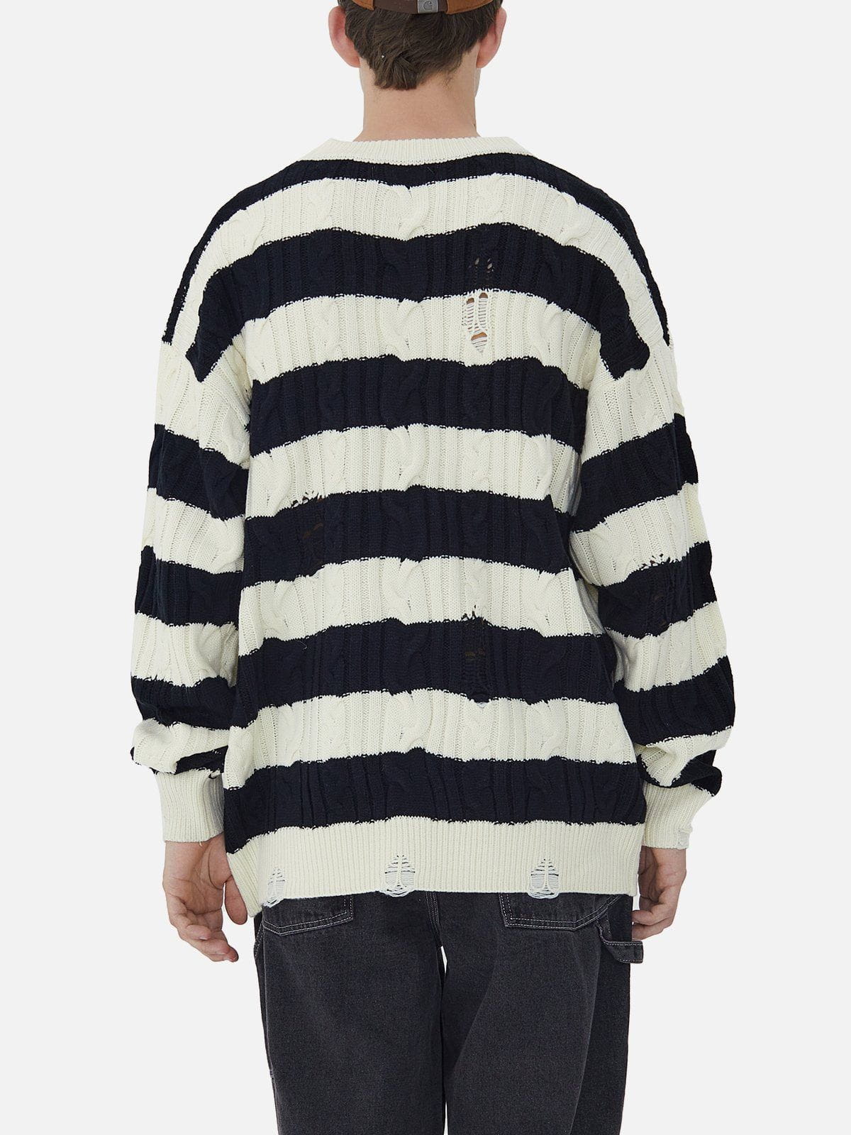 Eprezzy® - Torn Stripe Collision Color Sweater Streetwear Fashion - eprezzy.com