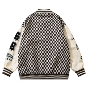 Eprezzy® - Vintage Checkerboard Embroidery Patchwork PU Jacket Streetwear Fashion - eprezzy.com