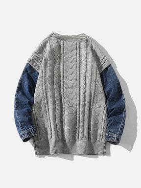 Eprezzy® - Vintage Denim Patchwork Sweater Streetwear Fashion - eprezzy.com