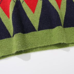 Eprezzy® - Vintage Diamond Pattern Knit Sweater Vest Streetwear Fashion - eprezzy.com