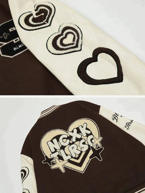 Eprezzy® - Vintage Heart Flock Embroidered Varsity Jacket Streetwear Fashion - eprezzy.com