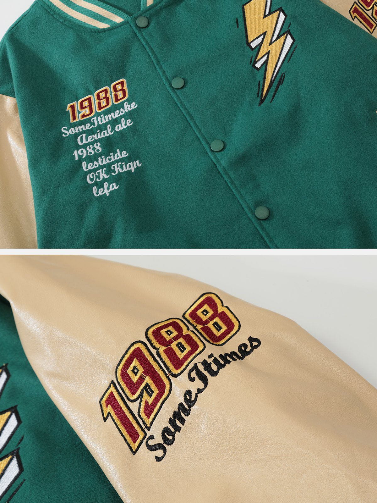 Eprezzy® - Vintage Lightning Print Varsity Jacket Streetwear Fashion - eprezzy.com
