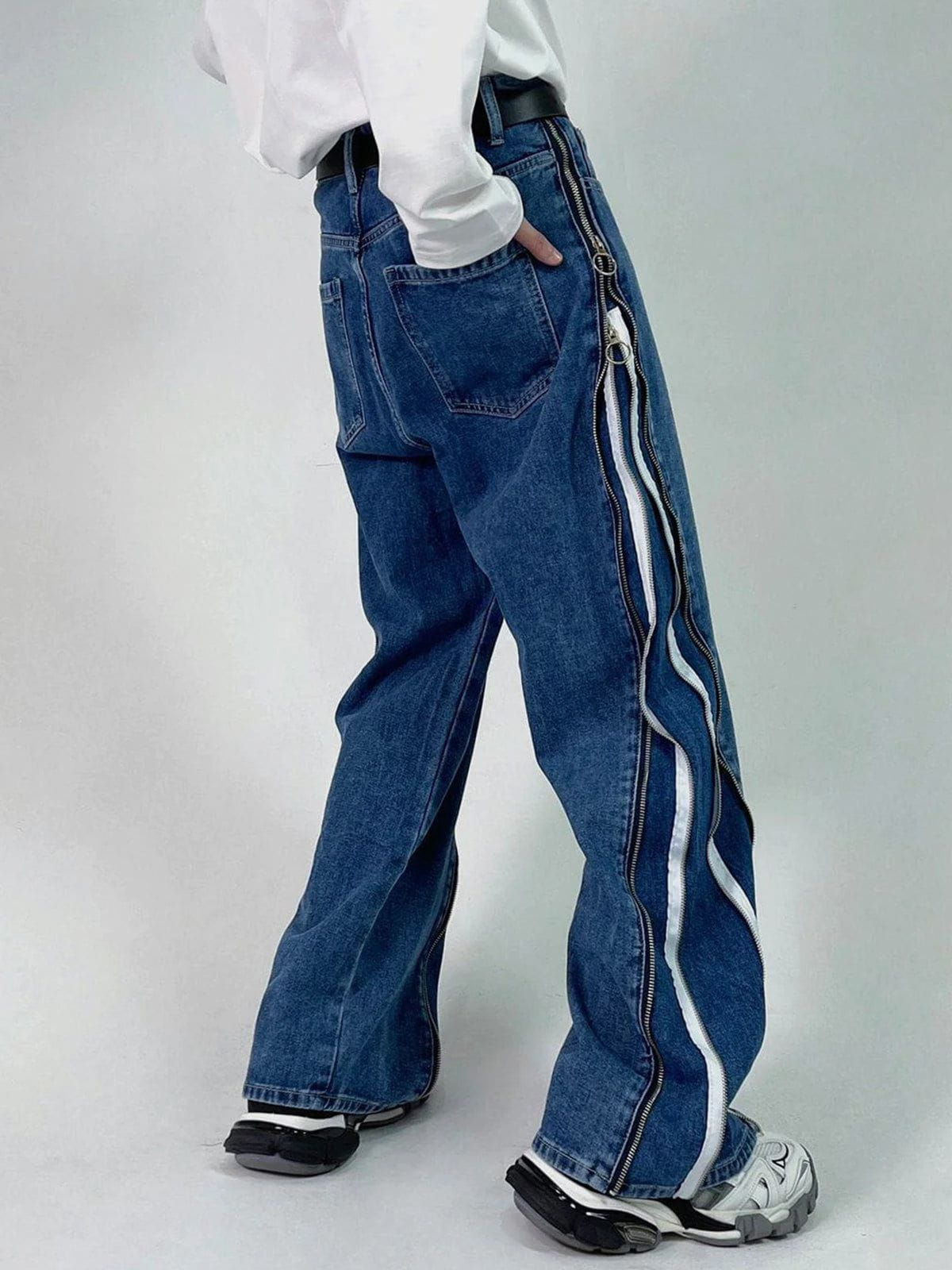 Eprezzy® - Zip Up Stripe Jeans Streetwear Fashion - eprezzy.com